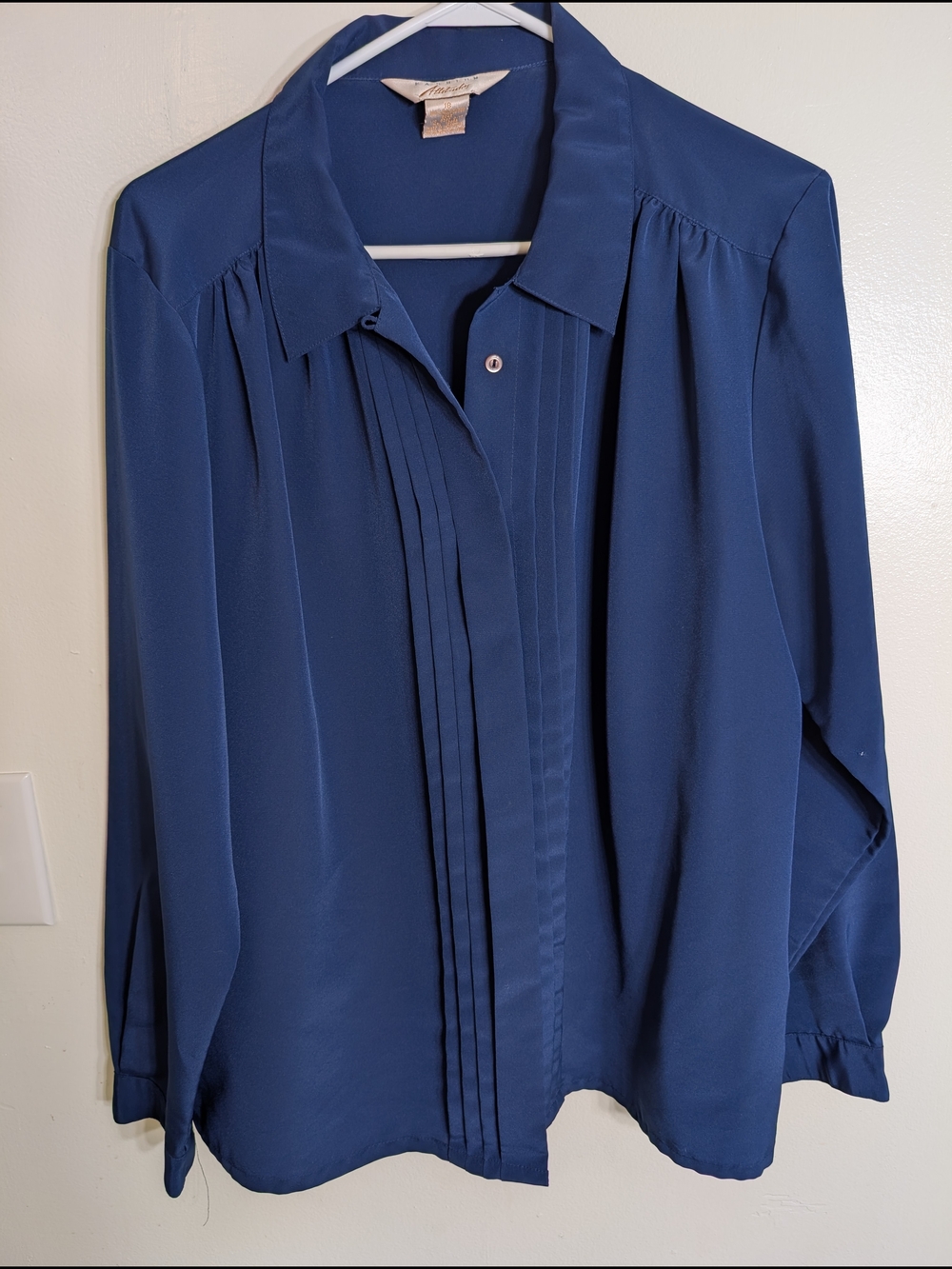 Vintage Blue Pleated Front Blouse -  Women Tops